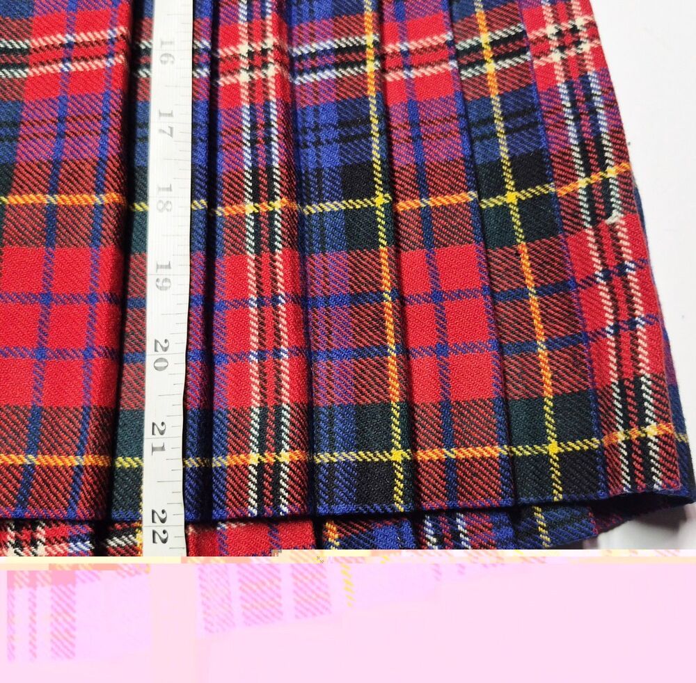 Vintage Mosbrook Wool Tartan Kilt Plaid Pleated Skirt Scottish Wrap Red Blue M - Picture 5 of 8